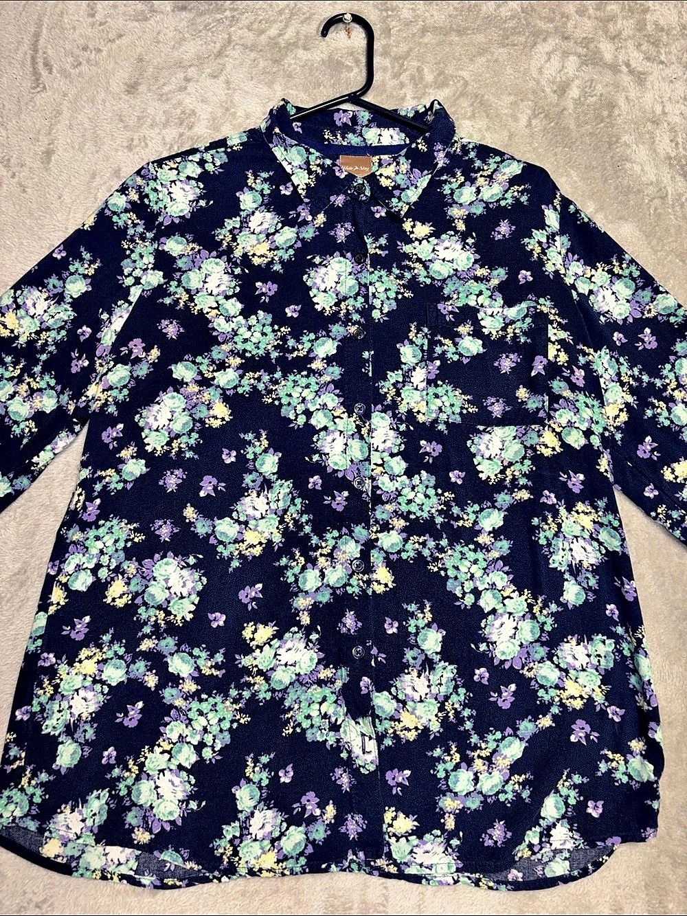 White Stag Floral Button-Down Shirt Blue & Green XL Like New